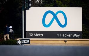 Billboard with blue infinity sign and 'Meta' displayed underneath